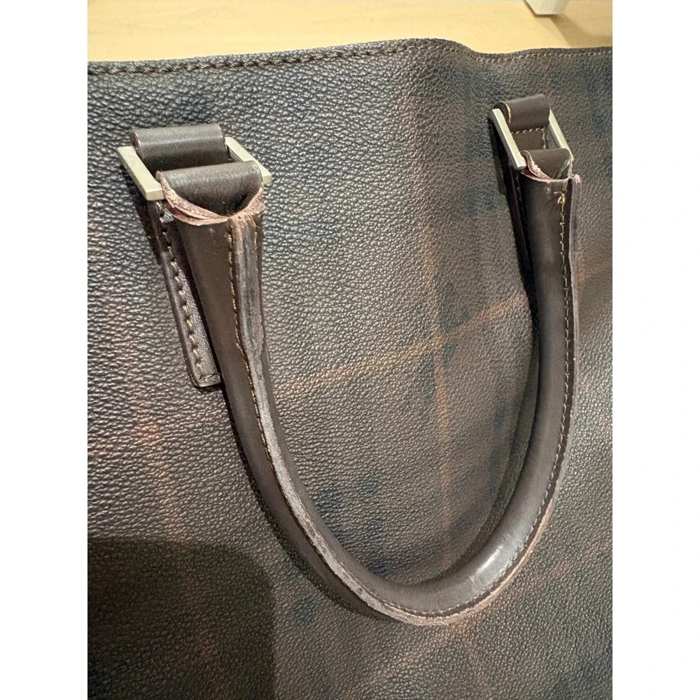 Burberry London Smoked Check Tote Bag Brown Leather Trim Made in Italy - Picture 9 of 14